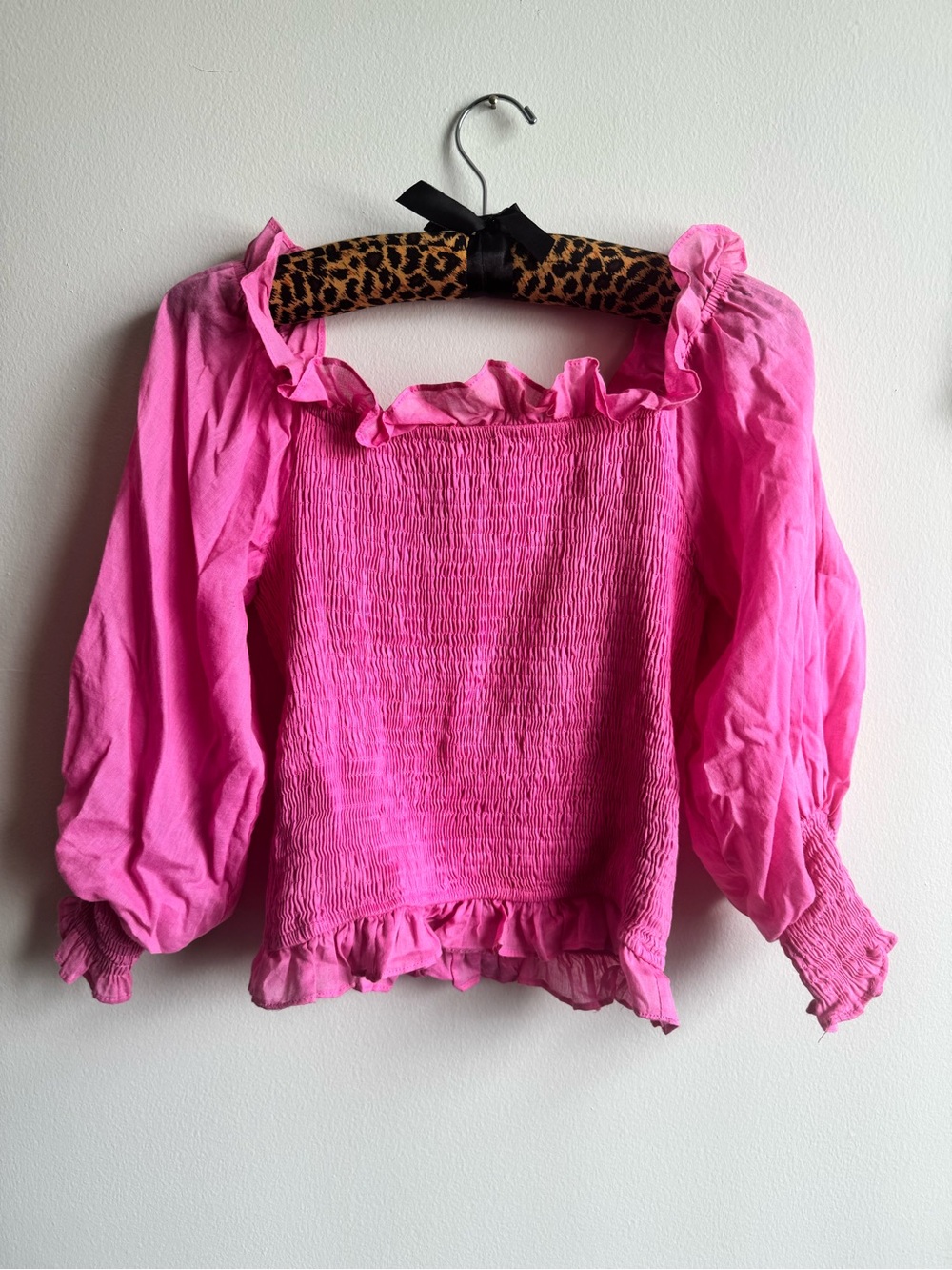 Hyfve hot pink smocked puff sleeve top ♡